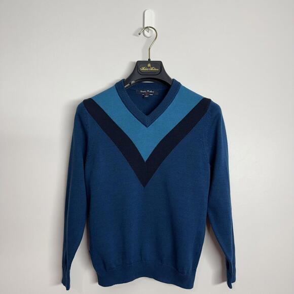 NWOT Boys Brooks Brothers V-Neck Sweater Blue Navy Teal Color Block Small - Picture 1 of 5